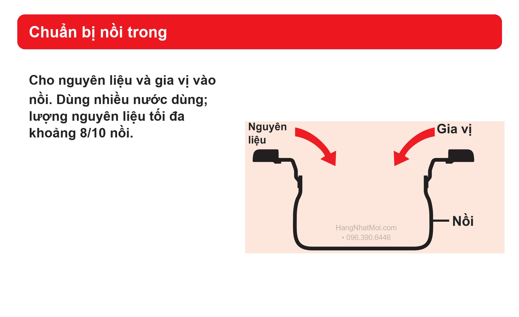 Sơ đồ hãng THERMOS KBK: chuẩn bị nồi trong.