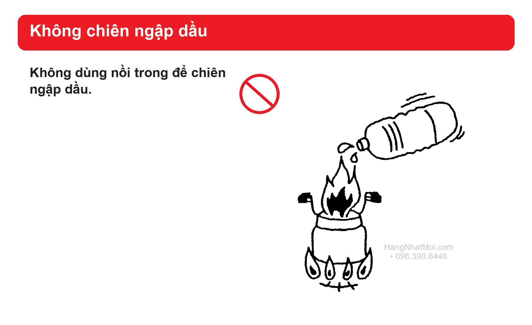 Cảnh báo không dùng nồi KPS để chiên ngập dầu.