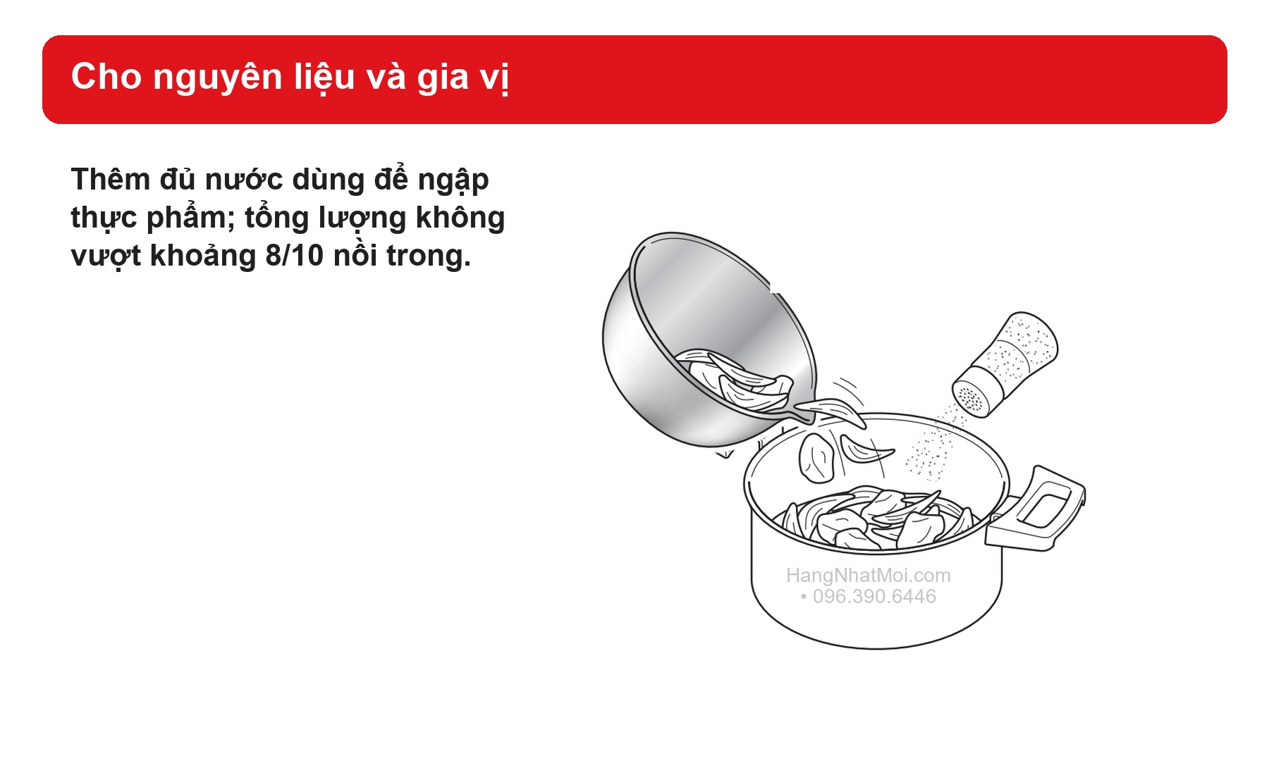 Thêm nguyên liệu và gia vị vào nồi trong NFH-A.