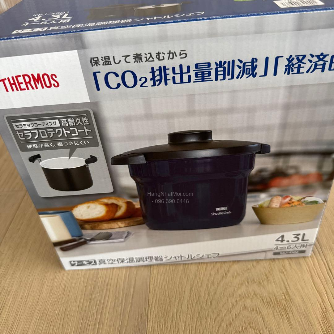 Mặt hộp Thermos KBJ-4502 ghi dung tích 4,3 lít và hình phiên bản màu navy