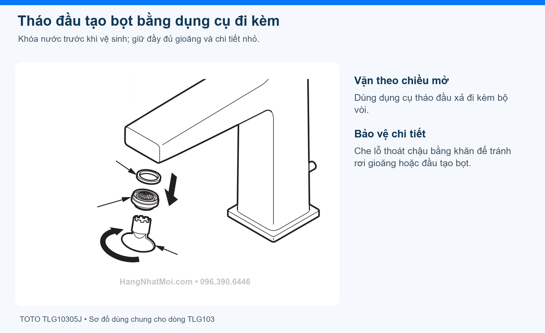 TOTO TLG10305J – Tháo đầu tạo bọt bằng dụng cụ đi kèm