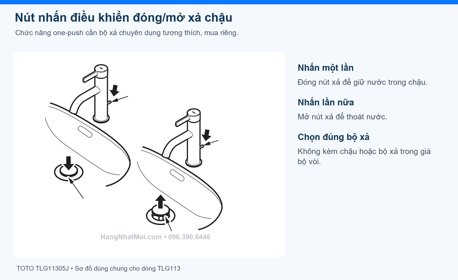 TOTO TLG11305J – Nút nhấn điều khiển đóng/mở xả chậu