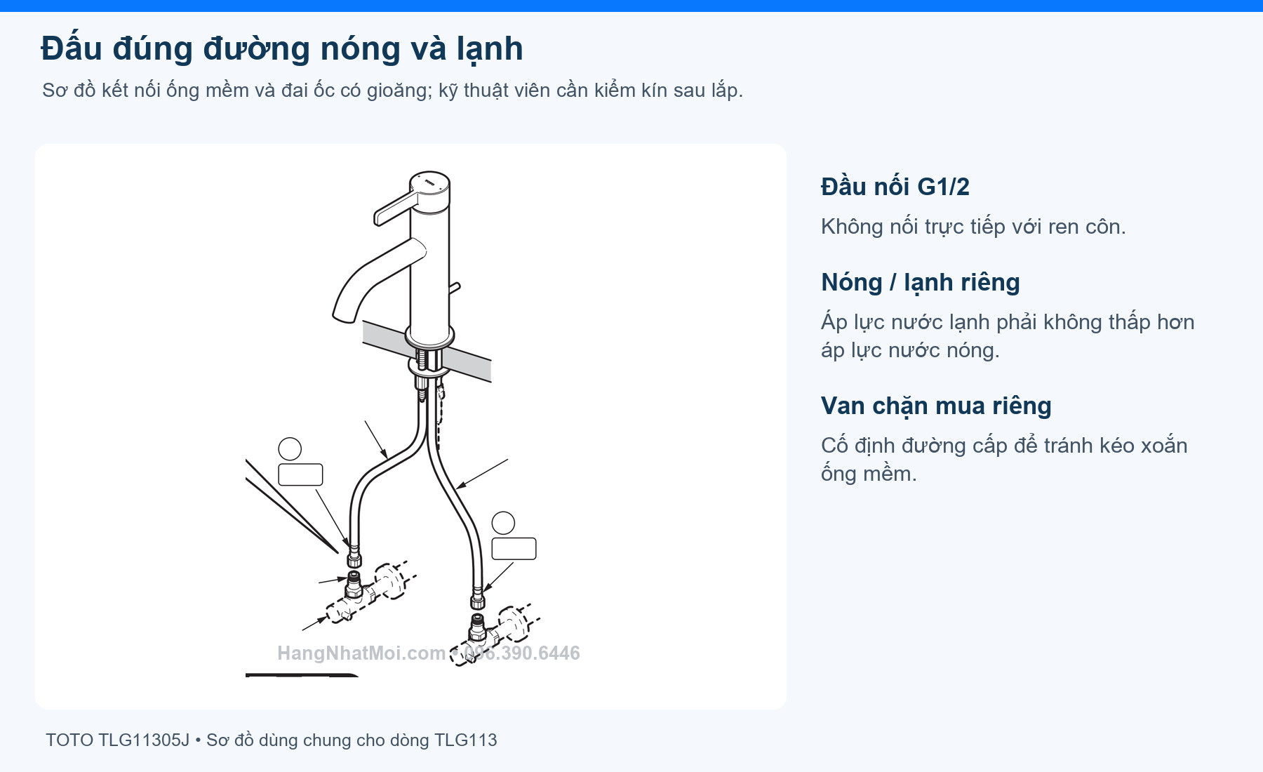 TOTO TLG11305J – Đấu đúng đường nóng và lạnh