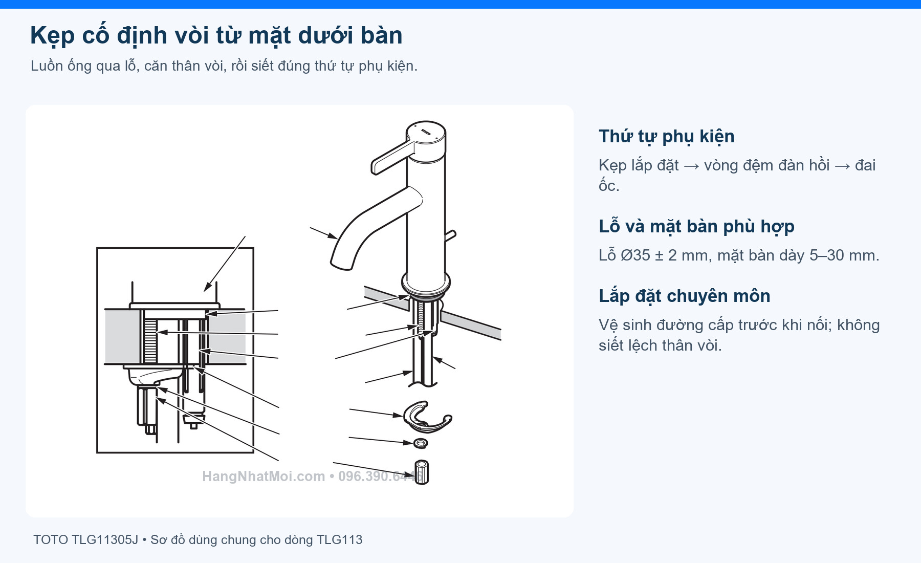 TOTO TLG11305J – Kẹp cố định vòi từ mặt dưới bàn