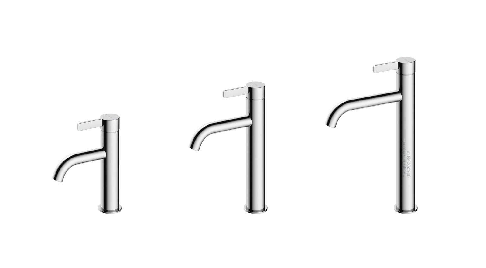 Thiết kế chrome của dòng GF với ba chiều cao. Mẫu trong bài là phiên bản thân cao; các bản thấp hơn không nằm trong bộ vòi.