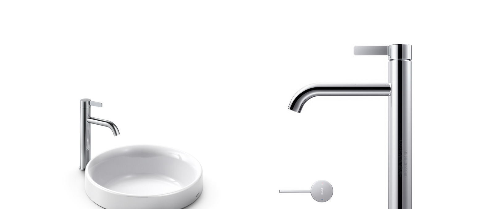 Cận đường nét của dòng GF màu chrome. Thân tròn và đầu xả cong; chậu trong hình được chọn riêng.