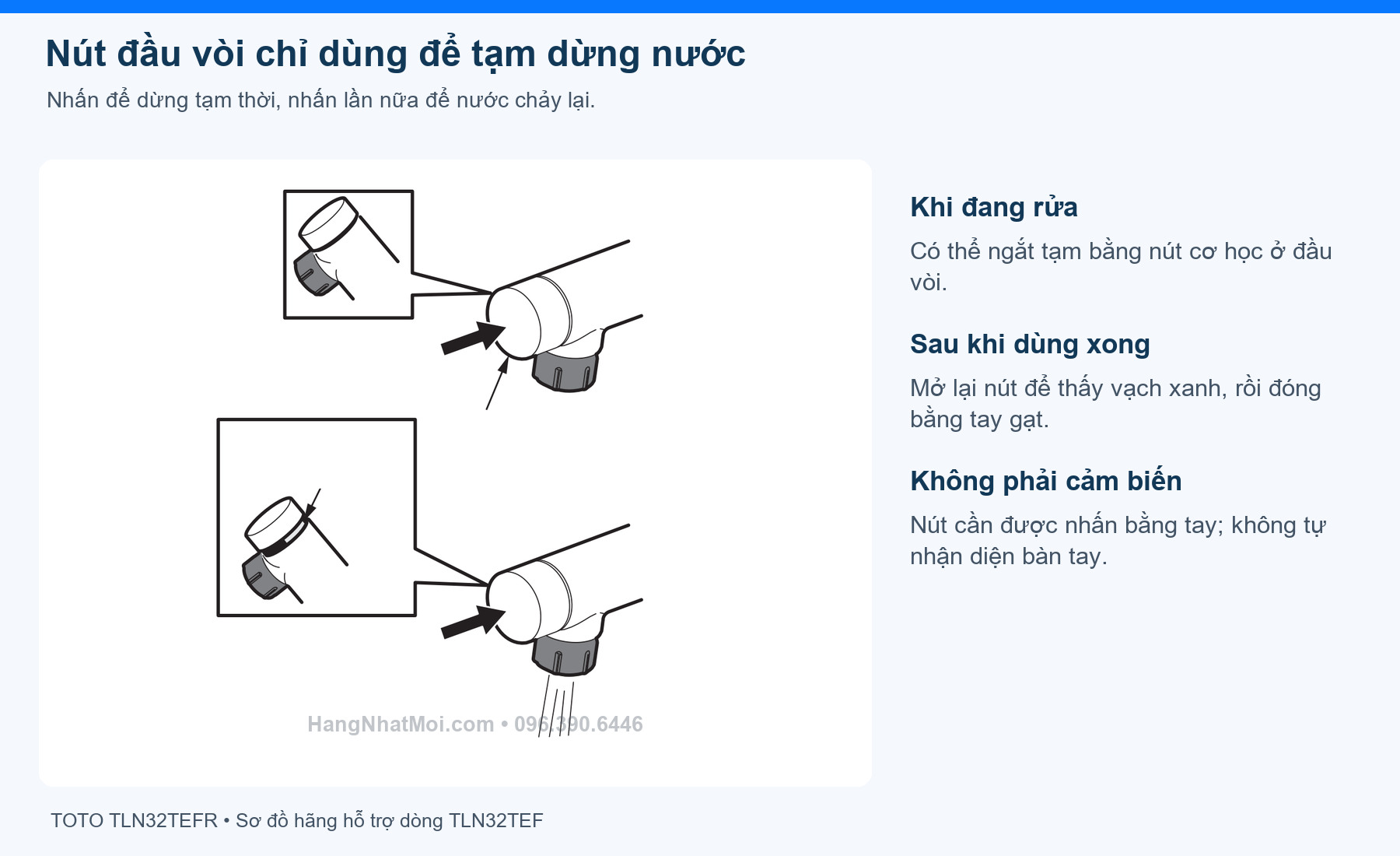 TOTO TLN32TEFR – Nút đầu vòi chỉ dùng để tạm dừng nước