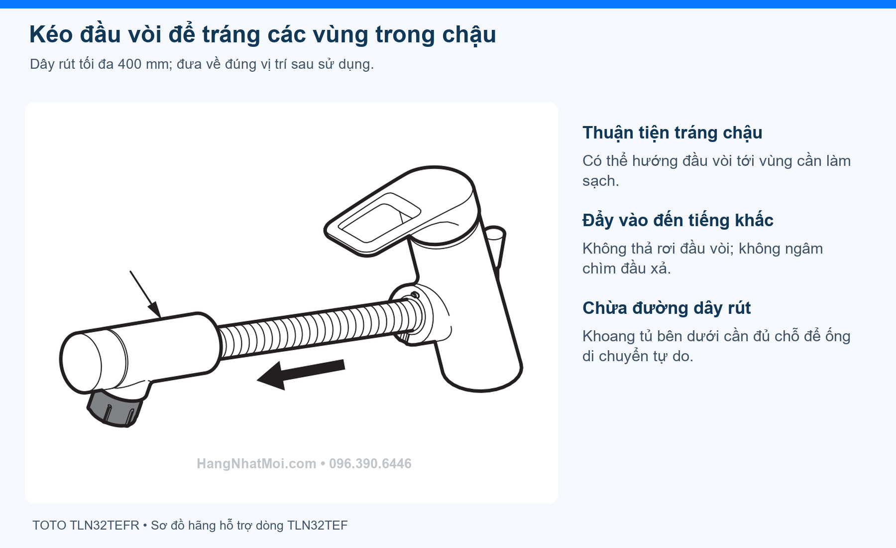 TOTO TLN32TEFR – Kéo đầu vòi để tráng các vùng trong chậu