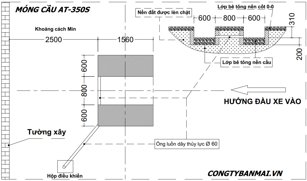 Kích thước móng cầu nâng kiểu xếp AT-350S