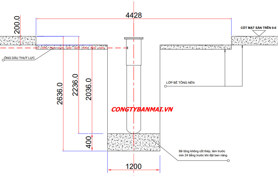 bản vẽ thi công móng cầu nâng rửa xe 