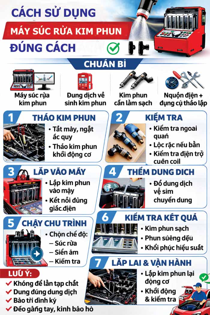 Cách sử dụng máy súc rửa kim phun đúng cách