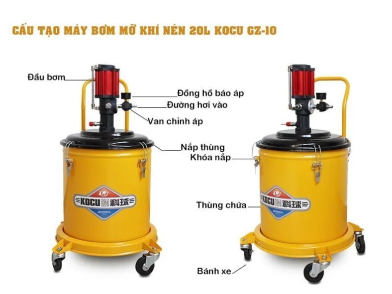 cấu tạo máy bơm mỡ khí nén Kocu