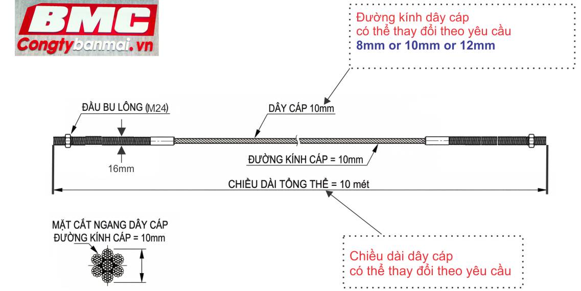 cấu tạo và chiều dài cáp cầu nâng 2 trụ