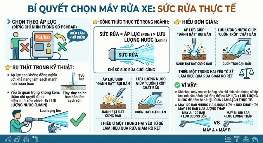 Chọn theo áp lực (đừng chỉ nhìn thông số PSI/bar)