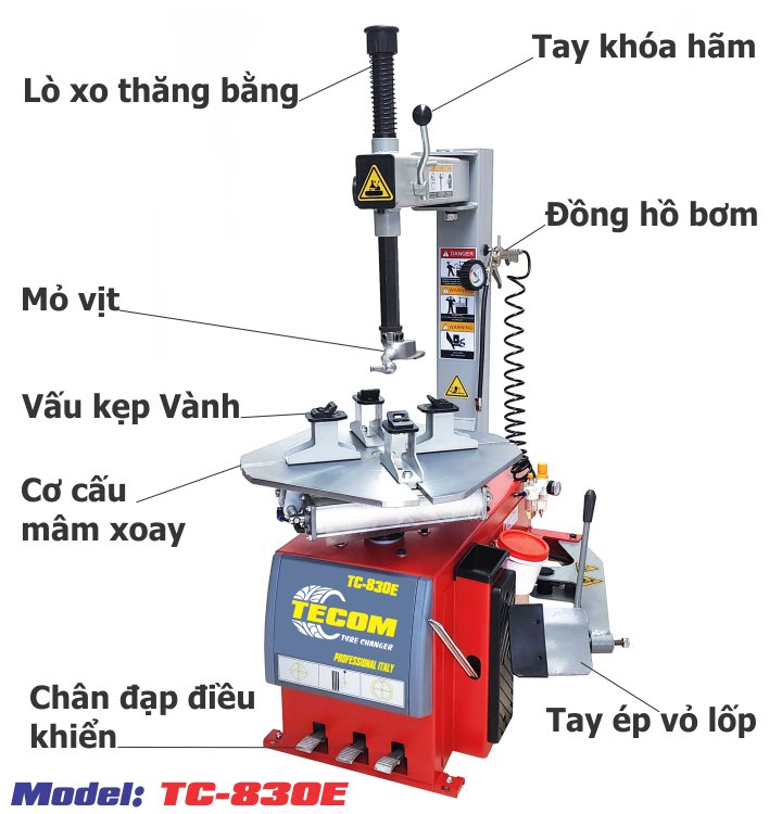 hình dáng và cấu tạo của máy ra vào lốp TC-830E