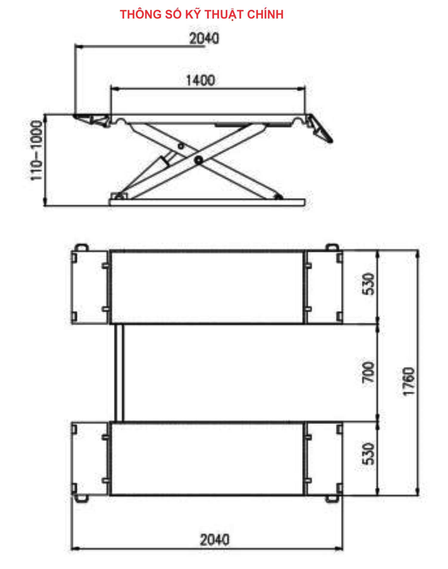 Kích thước cầu nâng cắt kéo di động (nâng bụng)  AT-3000C