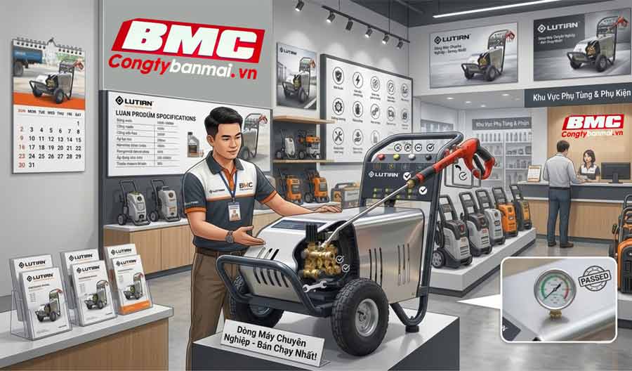 Hình ảnh khách hàng mua máy rửa xe Lutian tại công ty ban mai