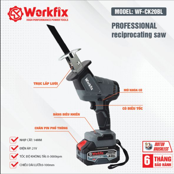 Hình ảnh máy cưa dùng Pin Workfix WF-CK20BL