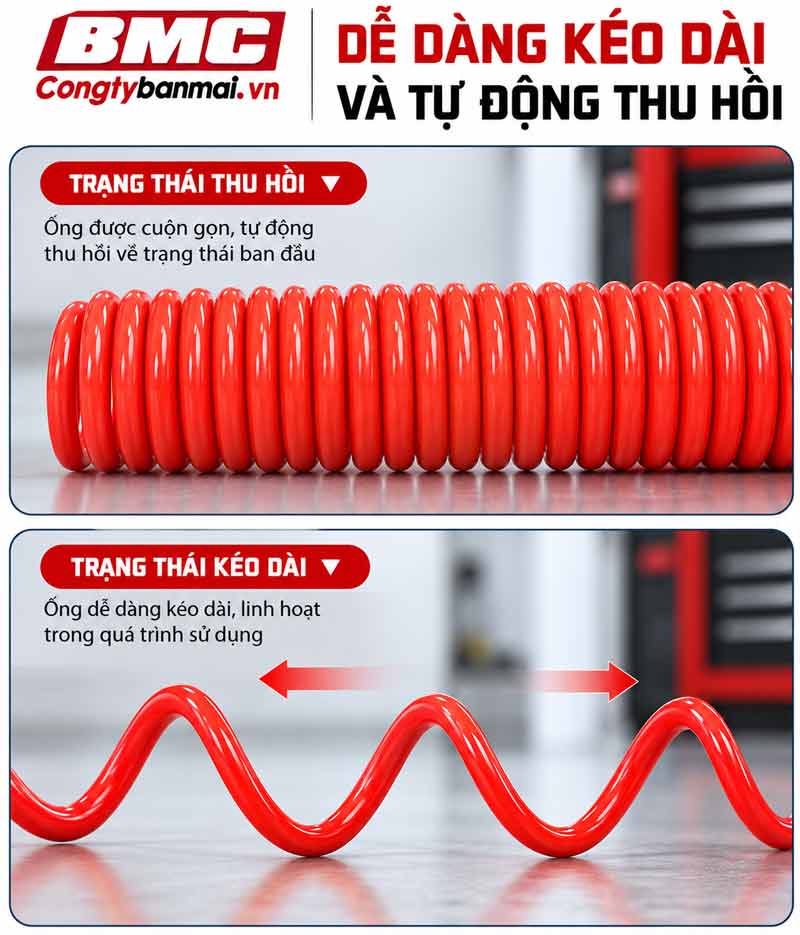 kết cấu kéo dãn và đàn hồi ống hơi xoắn PU