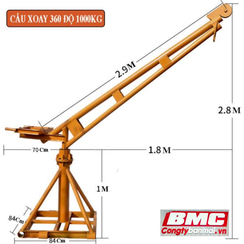 Kích thước cẩu xoay 360 độ 1 tấn