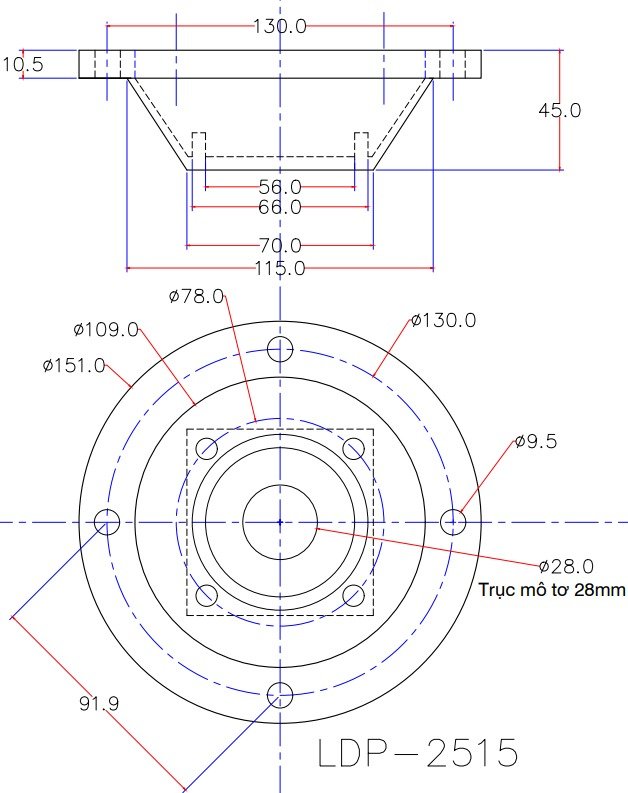 kích thước đầu bơm 5,5 KW