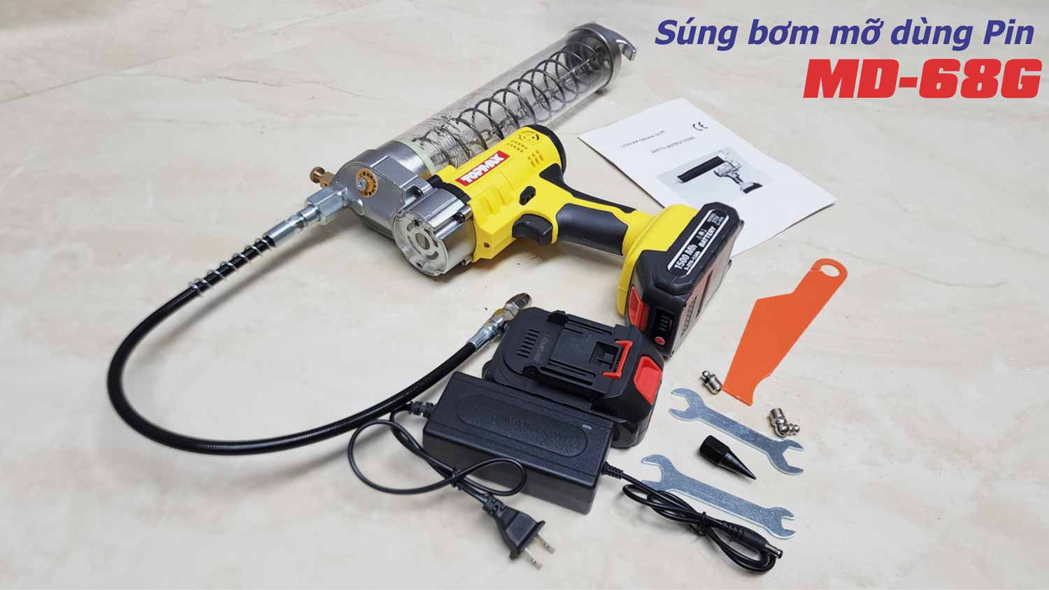 Máy bơm mỡ cầm tay dùng Pin TOPMAX MD-68G