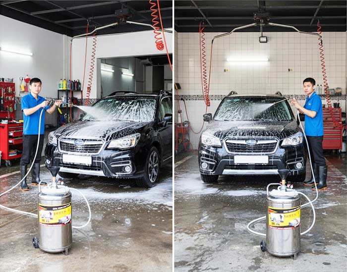 Máy phun bọt tuyết sử dụng trong gara rửa xe ô tô