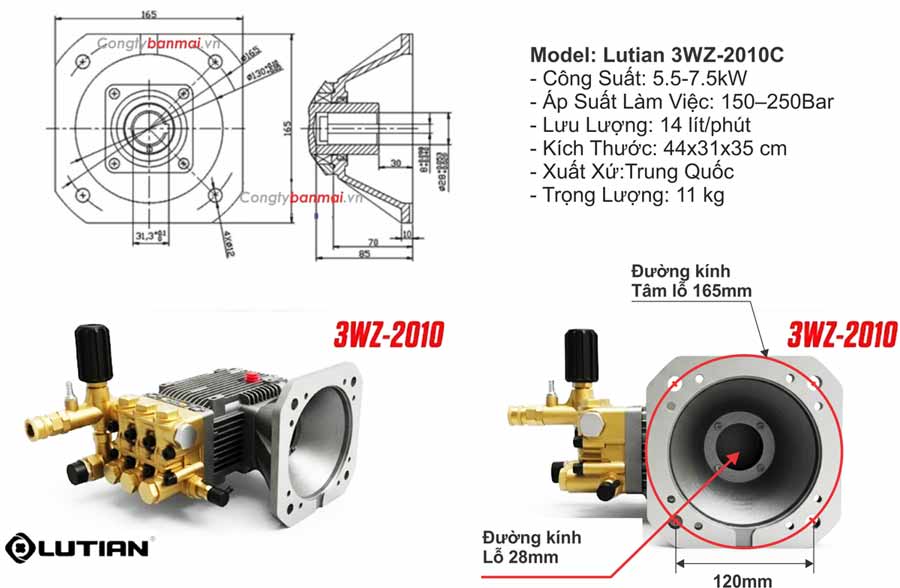 Thông Số Kỹ Thuật đầu bơm rửa xe 3wz-2010c