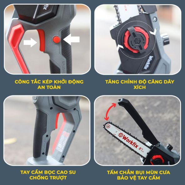 Cấu tạo các chi tiết máy cưa xích chạy Pin Workfix WF-CS08BL