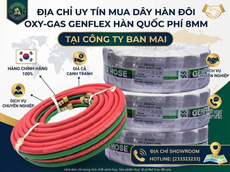 Địa chỉ uy tín mua dây hàn đôi oxy-gas Genflex Hàn Quốc phí 8mm tại Công Ty Ban Mai