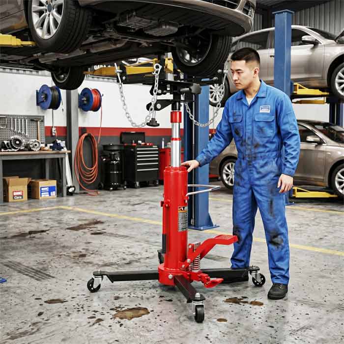 Hình ảnh giá đỡ hộp số kiểu đứng 0,5 tấn 2 tầng DL-4402 tại xưởng gara