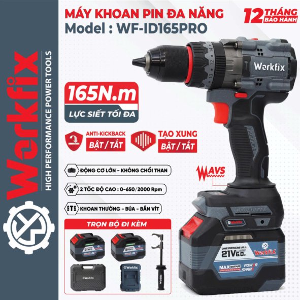 Hình ảnh máy khoan pin Workfix 13mm WF-ID165Plus