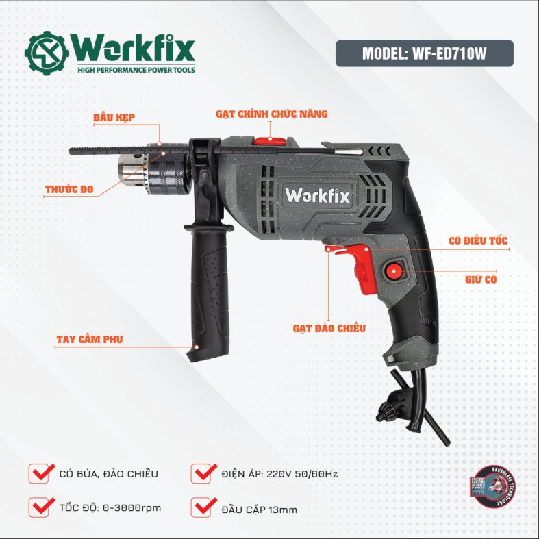 Hình ảnh máy khoan điện Workfix WF-ED710W
