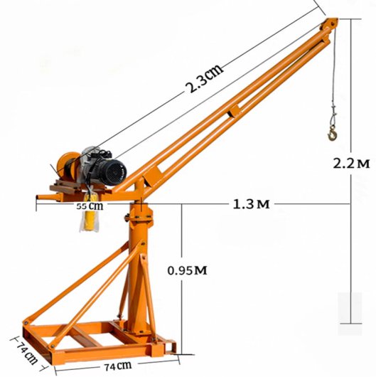 Kích thước cẩu xoay 360 độ 500 kg