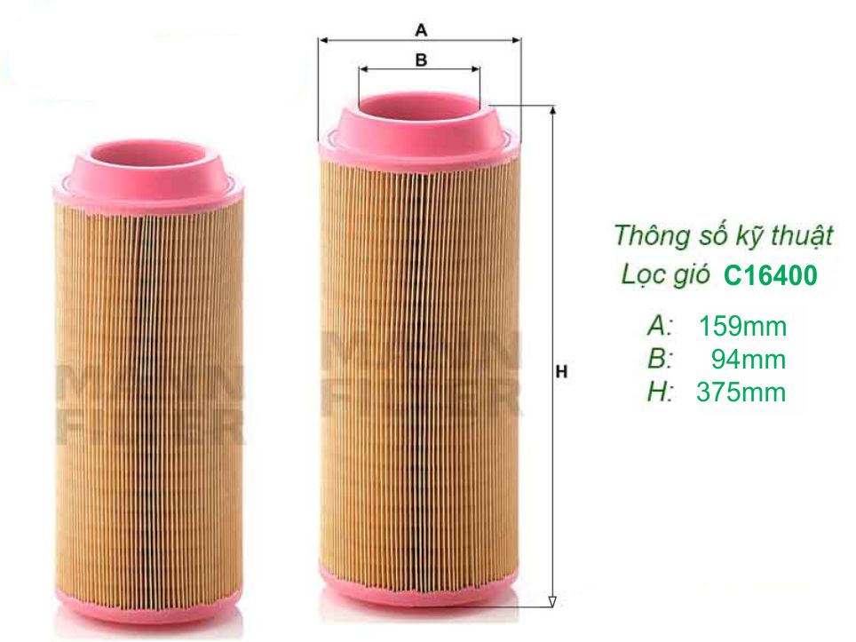 kích thước Lọc khí C 16400