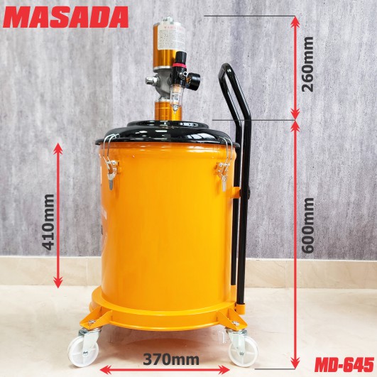 Kích thước máy bơm mỡ khí nén 45 lít Masada MD-645