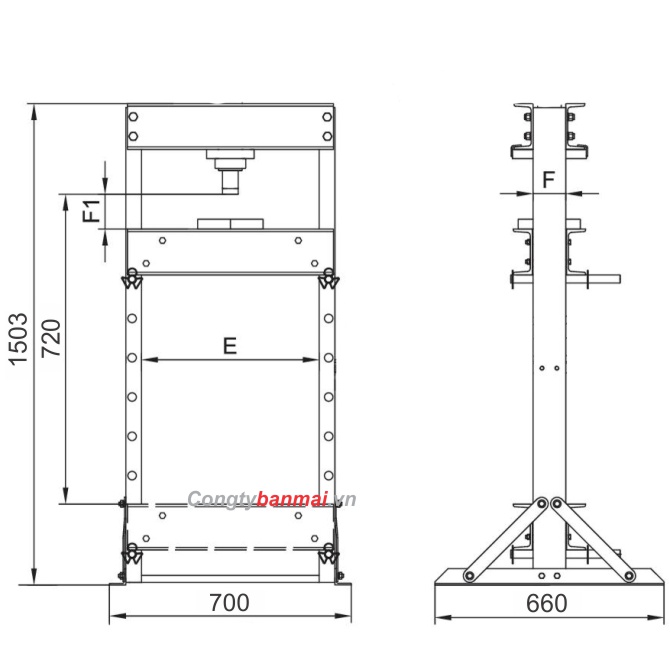 Kich thước máy ép thuỷ lực 20 tấn dùng tay không hồ đo lực hj0703CE
