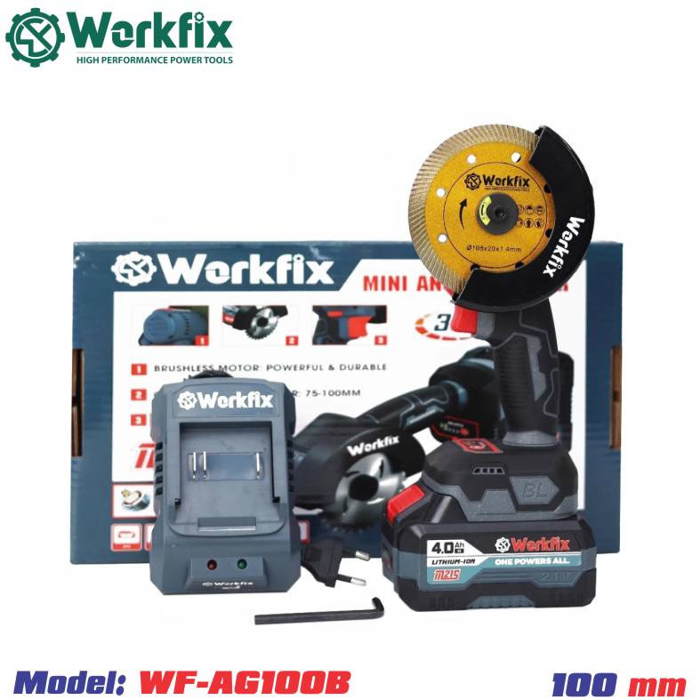 Máy cắt mini dùng Pin Workfix WF-AG100MN ( kèm sạc + Pin )
