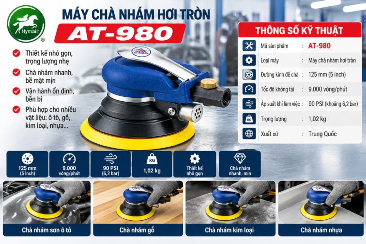 Máy chà nhám quỹ đạo dùng hơi 5 inch AT-980