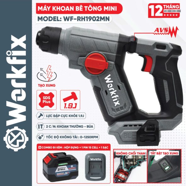 Máy khoan bê tông pin Workfix WF-RH1902MN