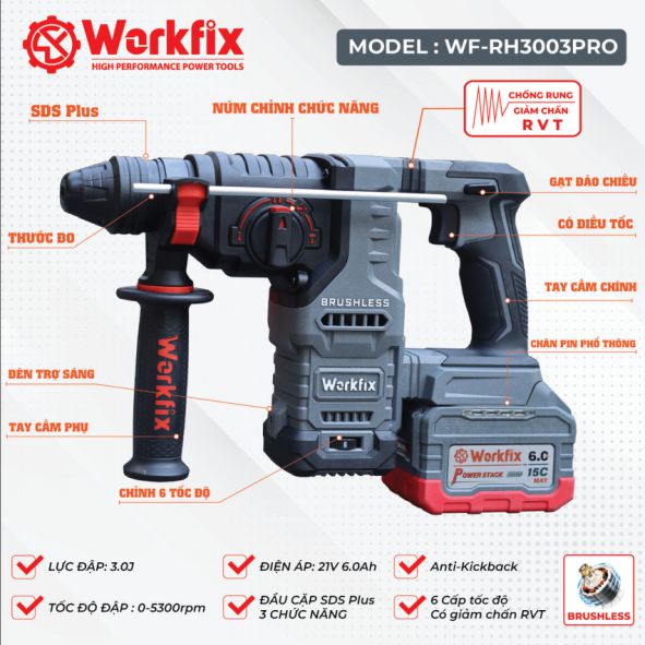 Máy khoan bê tông Pin Workfix WF-RH3003PRO chính hãng