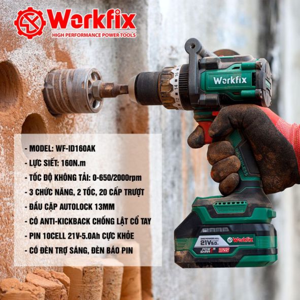 Máy khoan cầm tay chạy Pin Workfix WF-ID160AK