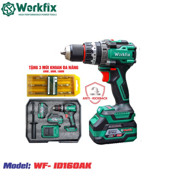 Máy khoan cầm tay Pin Workfix WF-ID160AK ( 2 pin + 1 sạc )