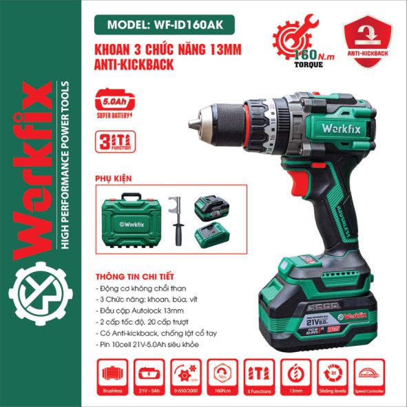 Máy khoan chạy Pin cầm tay WF-ID160AK