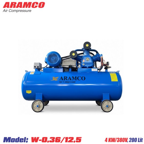 Máy nén khí 2 cấp nén Aramco 4 Kw 3 pha 380V W-0.36/12.5, 200 lít