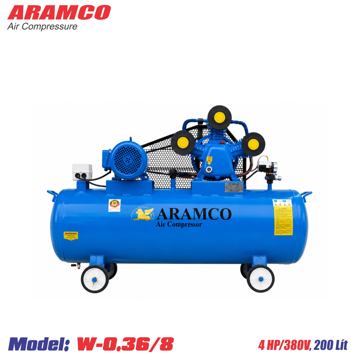 Máy nén khí Aramco 4 HP 3 pha 380V W-0.36/8 bình chứa 200 lít