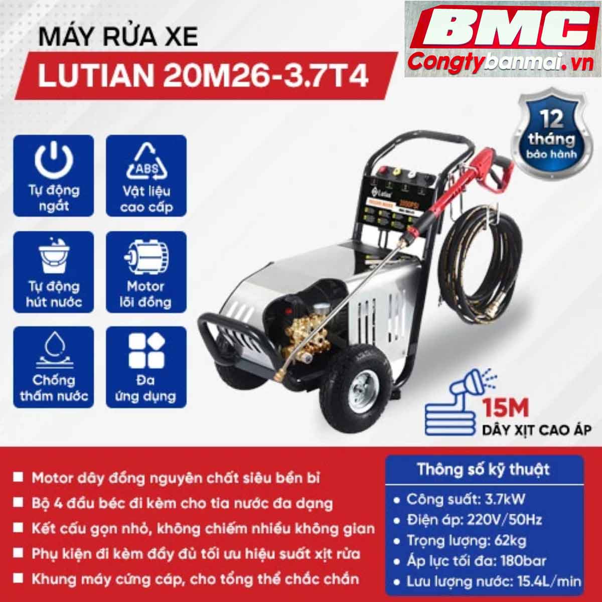 máy xịt rửa xe cao áp Lutian 3.7kW 20M26-3.7T4
