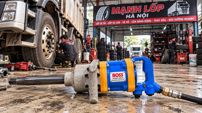 Súng bắn bu lông 1 inch BS-9000L đang dùng tại tiệm sửa chữa Mạnh Lốp
