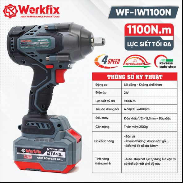 Súng siết bulông dùng pin Workfix WF-IW1100N