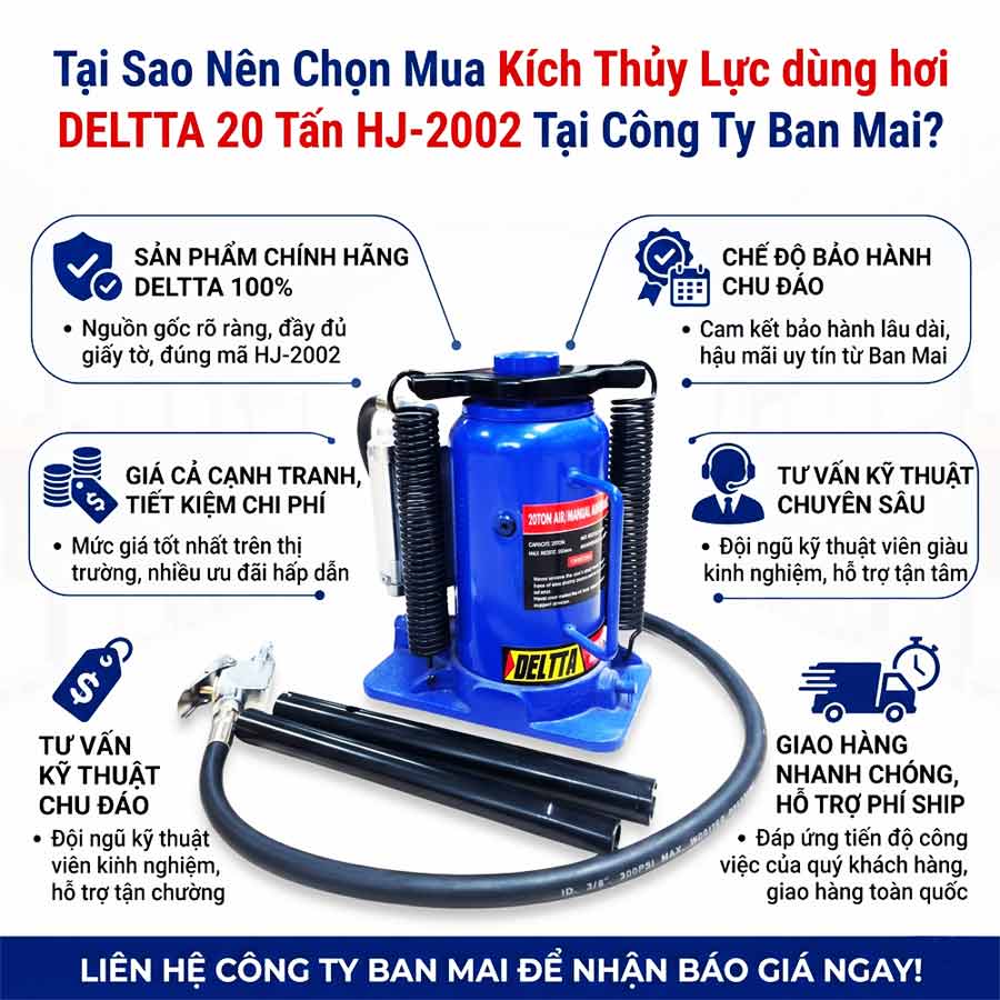 Tại Sao Nên Chọn Mua Kích Thủy Lực dùng hơi 20 Tấn HJ-2002 Tại Công Ty Ban Mai? 